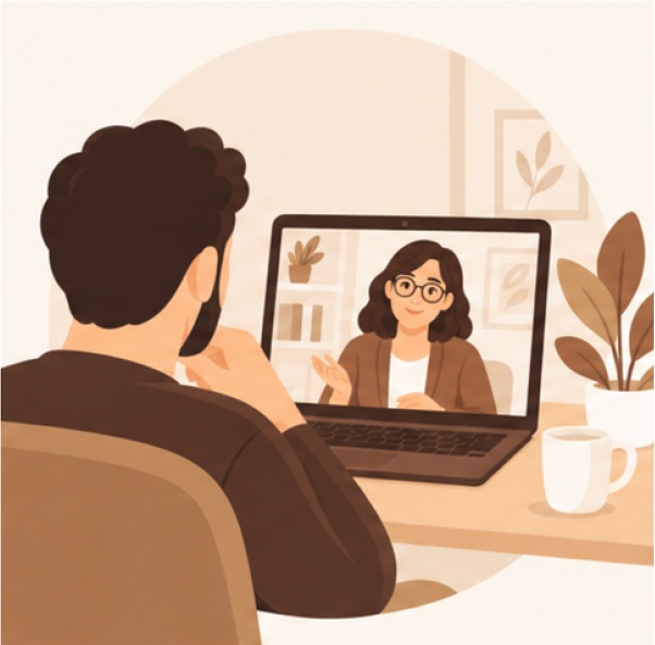 Ilustração de uma sessão por videochamada